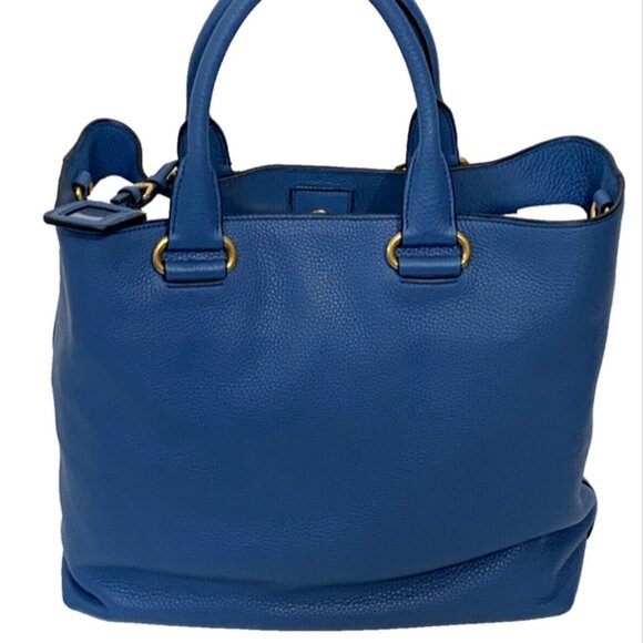 PRADA NWT Vitello Daino Cobalto BN2754 Large Shopping Tote Shoulder Bag - Picture 3 of 13